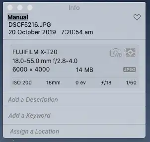 screenshot of manual exposure settings