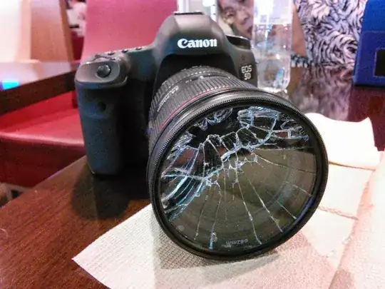 Shattered UV filter on lens