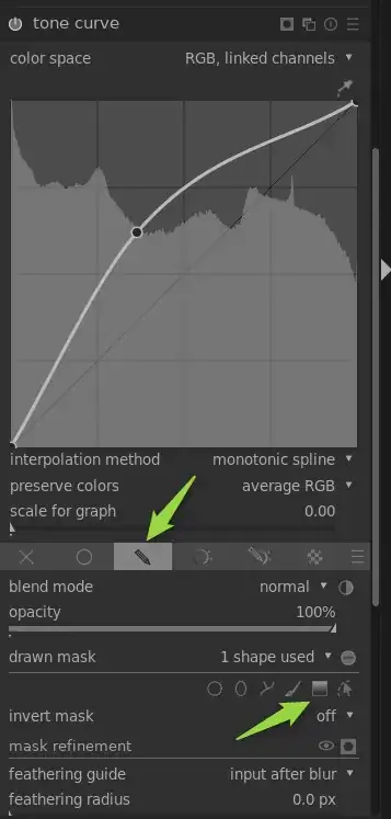 Darktable tone curve with mask