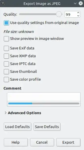Export JPEG settings