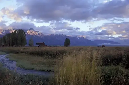 Grand Tetons at dawn, Velvia 50, 28mm
