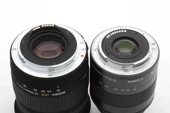 EF-S and EF-M lens mounts side-by-side; Wikimedia commons image