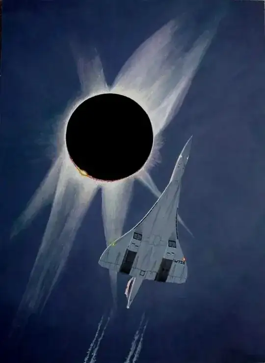 Concorde 001 races the the moon's umbra on June 30, 1973, achieving an amazing 74 minutes of shadow time.