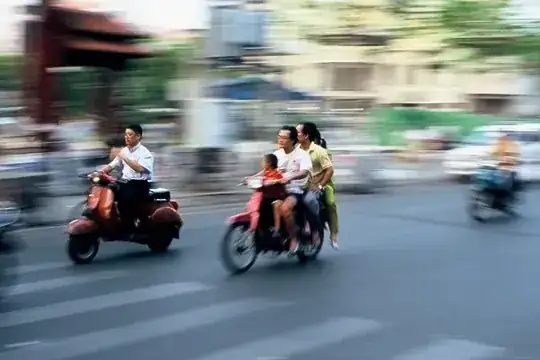 Family on moped driving along a street in Ho Chi Minh City