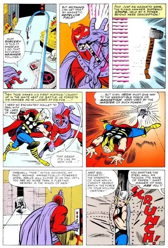 From the comics. Magneto stops Mjolnir.