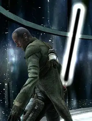 Starkiller wielding a black lightsaber.