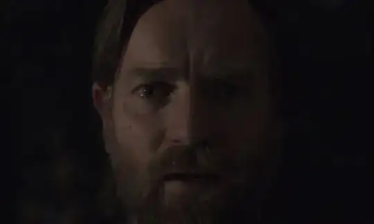 Screenshot from Obi-Wan Kenobi, showing Ben Kenobi looking shocked