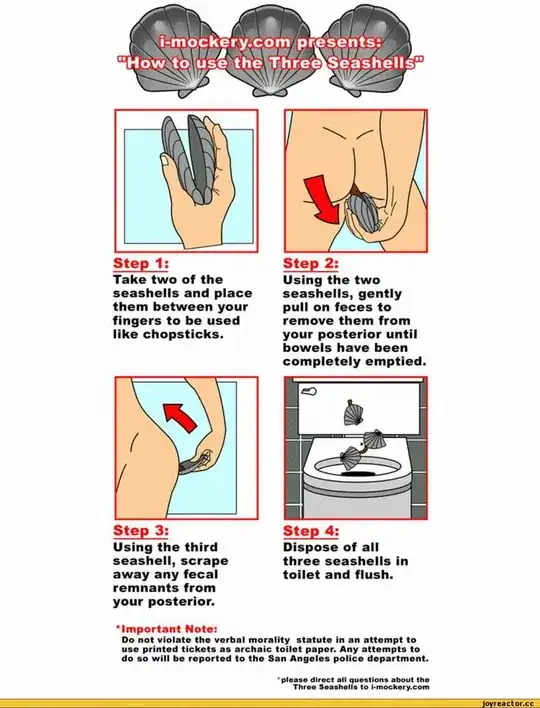 imockery.com presents "how to use the three seashells." Step 1: take two of the three seashells and place them between your fingers to be used like chopsticks. Step 2: Using the two seashells, gently pull on the feces to remove them from your posterior until your bowels have been completely emptied. Step 3: Using the third seashell, scrape away any fecal remnants from your posterior. Step 4: Dispose of all three seashells in toilet and flush.