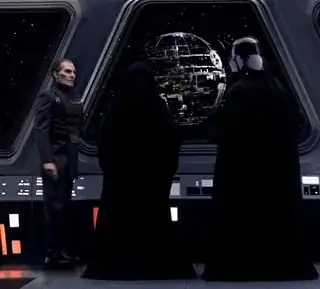Emperor and Vader looking at the Death Star under construction