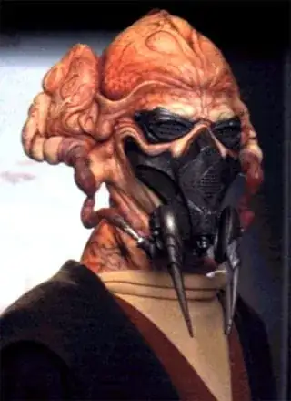 an alien wearing a breathing mask and goggles