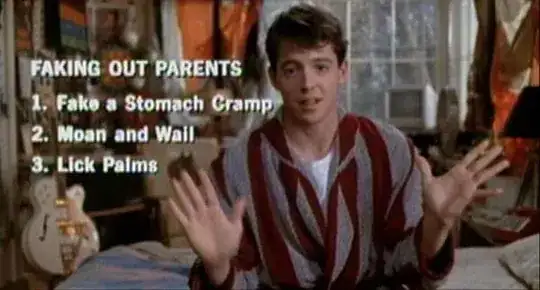 "Faking out parents" text-to-viewer from movie Ferris Bueller's Day Off