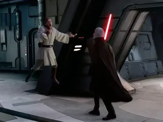Dooku Force-chokes and levitates Obi-Wan before force throwing him across the room