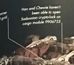 An annotation on a picture from "Incredible Cross-Sections" points to a small module: "Han and Chewie haven't been able to open Sadoxxian crypto-lock on cargo module 9906753"