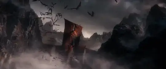 Movie still showing a number of large, flying, bat-like creatures from the "Battle of Fire Armies"