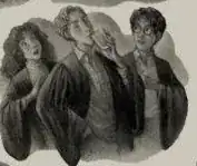 Sketch of the main trio stood together in their robes
