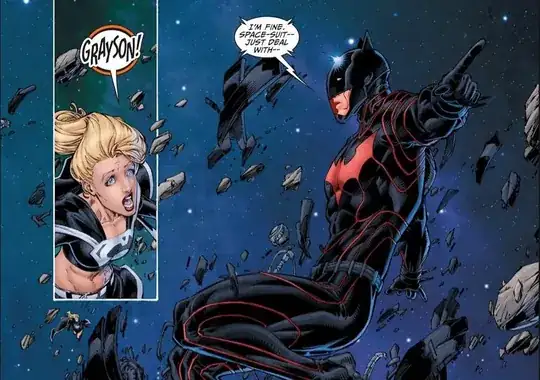 Supergirl being worried Batman/Dick Grayson died in space, but it turned out he had a spacesuit