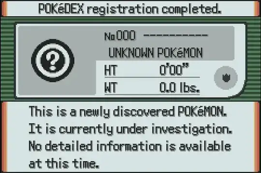 A Pokédex entry for the placeholder question mark Pokémon. It is N°000, has a height of 0'00" and its weight is 0 lbs. The description says: "This is a newly discovered Pokémon. It is currently under investigation. No detailed information is available at this time."