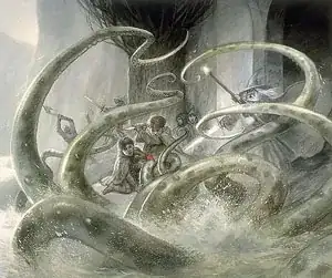 a slightly lighter more cartoony drawing of the kraken