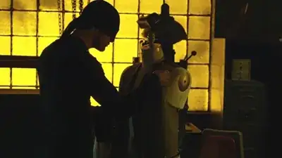 Image of Daredevil inspecting a mannequin with the costume's material on it.