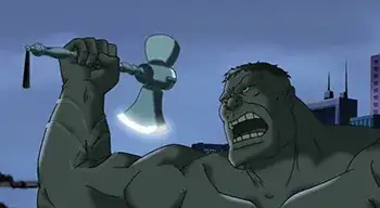 Hulk lifting Mjolnir