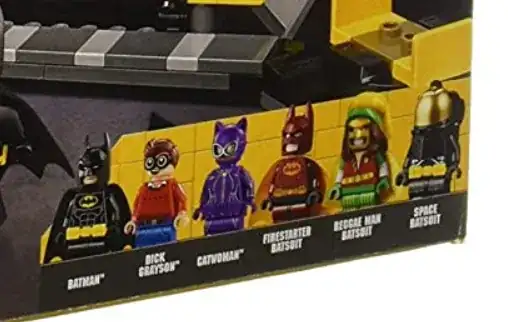 Several Bat-family LEGO minifigures, including the Space Batsuit