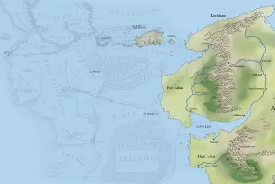 A map superimposing the sunken Beleriand onto Western Middle-earth