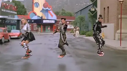 Three people riding hoverboards in the film
