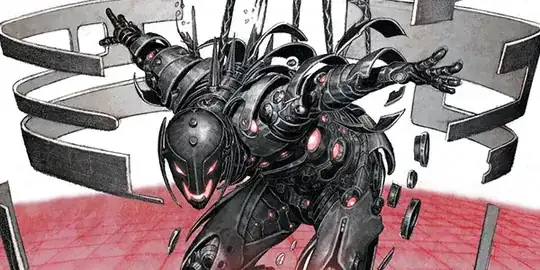 Image from the comics where Ultron utilizes both his shape-shifting AND telekinesis abilities to re-shape his form