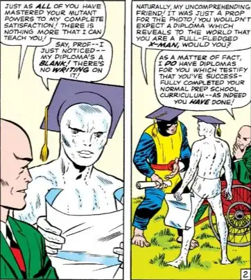 X-Men diplomas, from *X-Men) (1963) #7, page 2