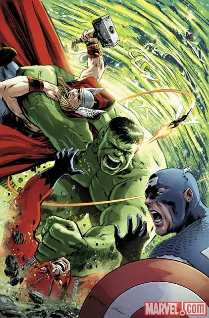 Hulk headlocks Thor