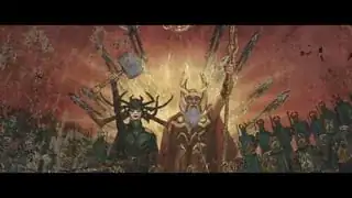 Mural showing Hela holding Mjolnir