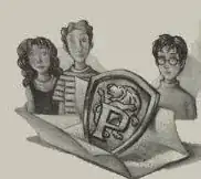 Bust sketches of the main trio next to an open latter sketch with a logo coming out of it; all 3 look pale with Hermione perhaps the least so