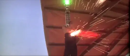 Luke's artificial hand getting shot in the wrist by a red blaster shot