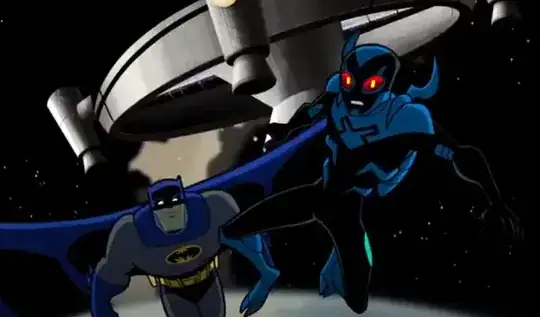 Batman and Blue Beetle in space, a space station of sorts is seen in the background