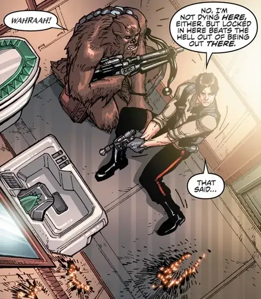 Chewie and Han cornered in a Refresher with a visible toilet