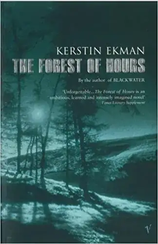 Cover of the "The Forest of Hours". The cover is tinted a dark shade of turquoise, with a light shining through trees.