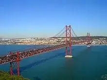 25th of April Bridge http://upload.wikimedia.org/wikipedia/commons/thumb/5/52/Ponte25Abril1.jpg/220px-Ponte25Abril1.jpg