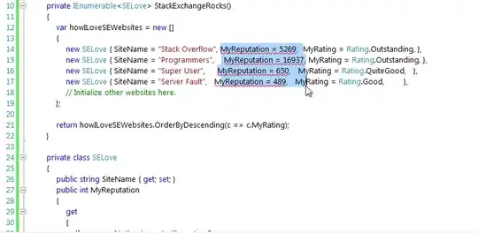 The image shows that with Segoe UI, some reputation properties are selected only partially, while on other lines, the beginning of rating property is selected.