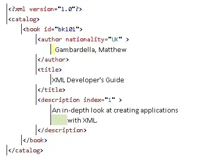 sample xml showing moving left margin and highlighted whitespace