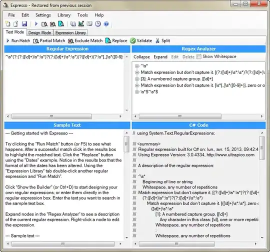 Sample screen with the initially given regex