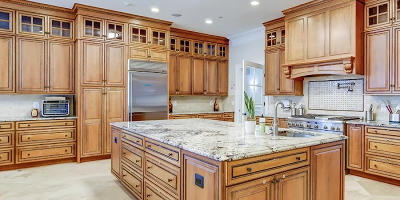 Kitchen with a center island.