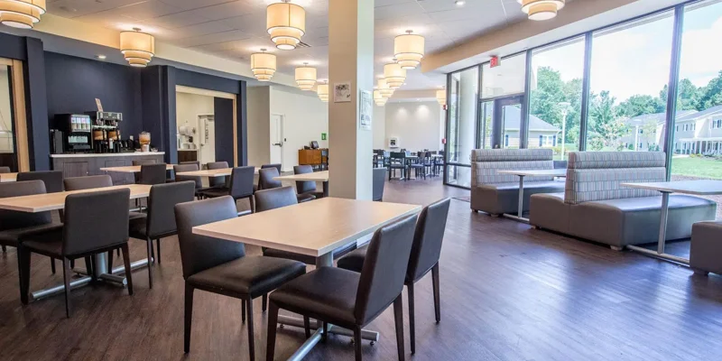 Dining hall with seating.