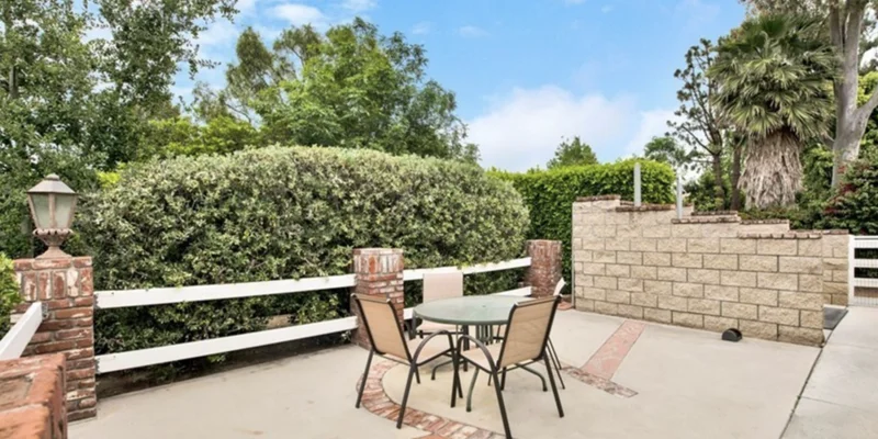 Outdoor patio with seating.