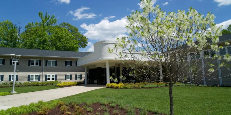 Facility exterior with  landscaping.