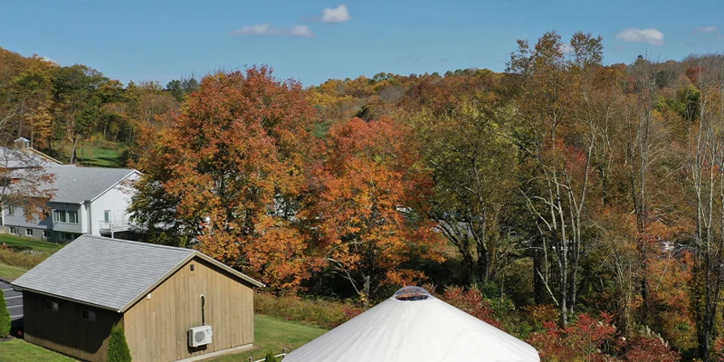 Facility outdoor buildings along driveway.