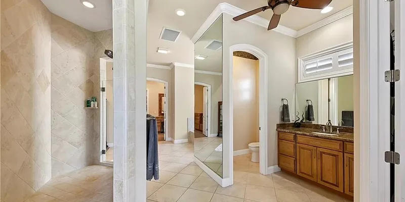 Bathroom with a walk-in shower.