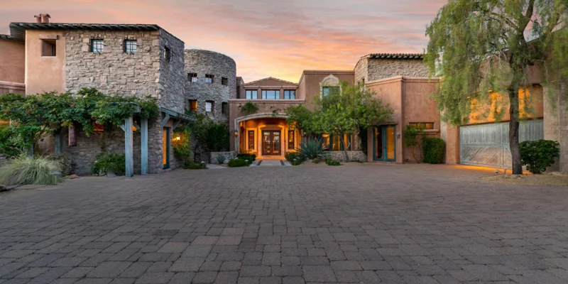 Luxury rehab exterior at sunset.