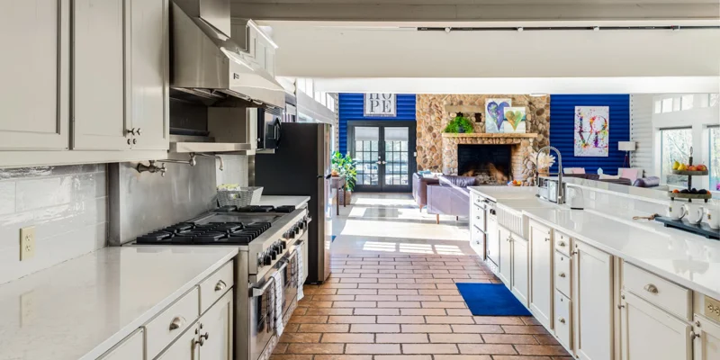 Kitchen with long counters.