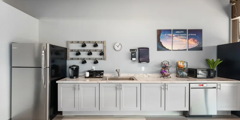  Kitchen area with appliances.
