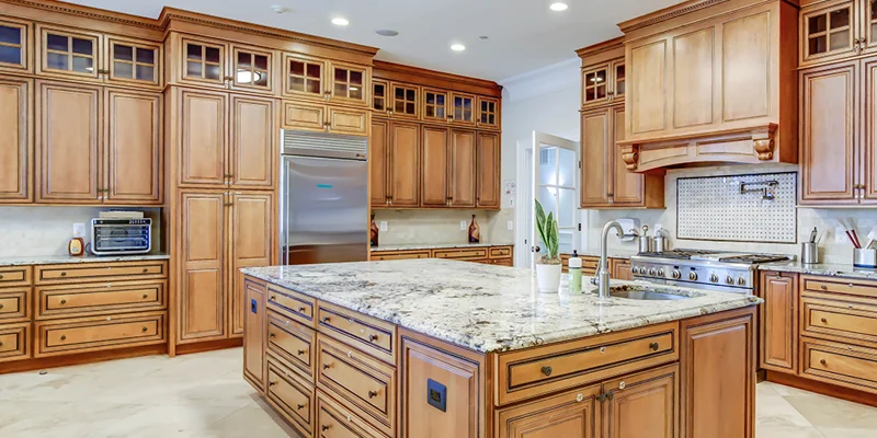 Kitchen with a center island.
